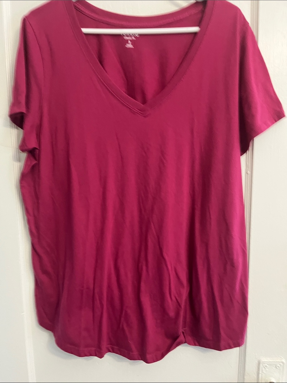 Women's V-Neck Short Sleeve Tee in Deep Pink